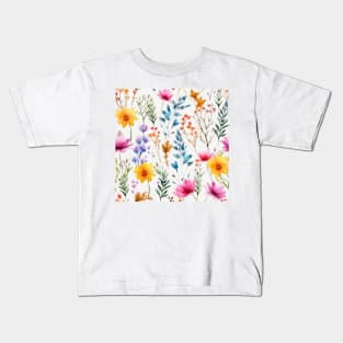 Watercolor Assorted Wildflowers Pattern 1 Kids T-Shirt